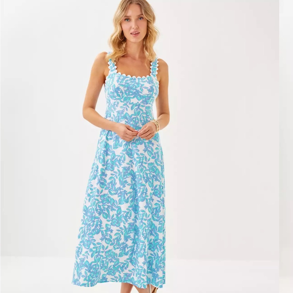 Lilly Pulitzer Blue and White Dwyer Midi Dress size XS